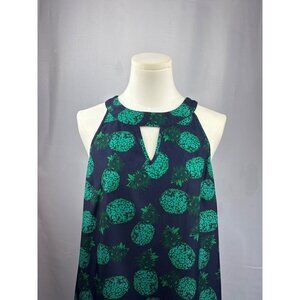 Market & Spruce Pineapple Print Keyhole Tank Top Medium Blue & Green